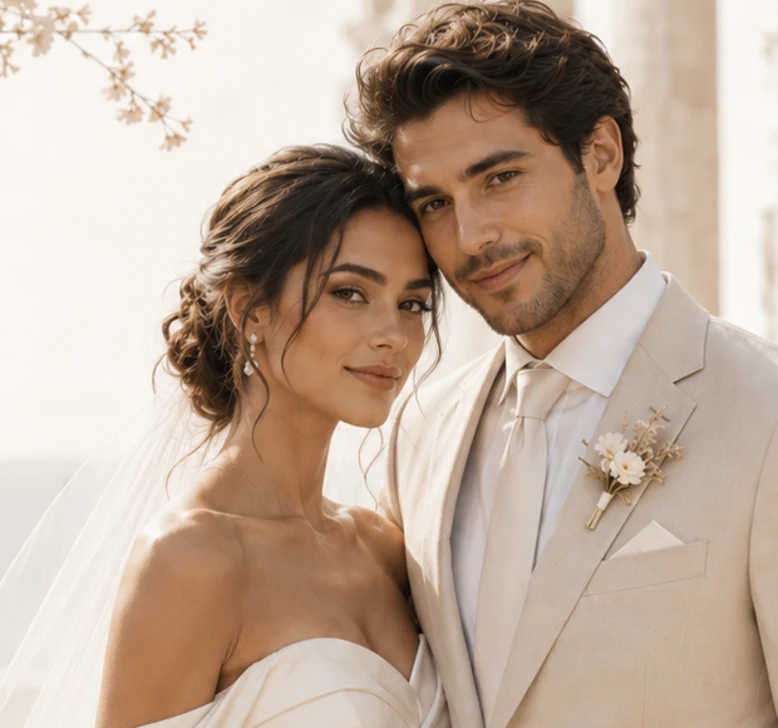 Detalle editorial de una pareja de novios
